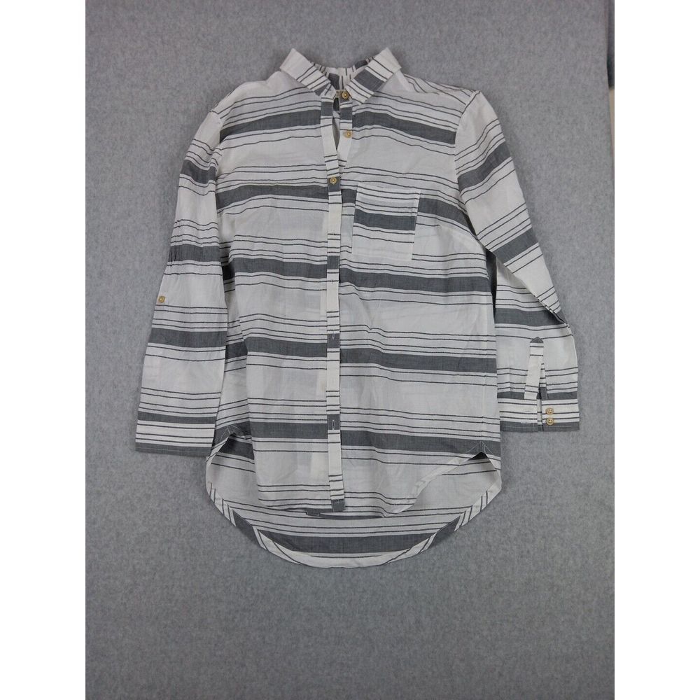 Matilda Jane with Joanna Gaines Gray Cotton Striped Button up Shirt Size S Beach